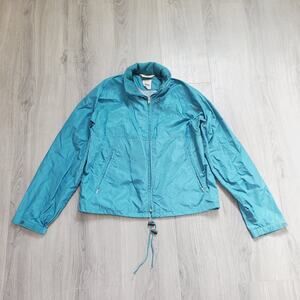 Vintage LL Bean Windbreaker Jacket Women LARGE Blue teal Outdoor Hiking Camping
